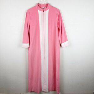 Vanity Fair House Coat Robe 60s/70s Size 12 Orange Striped Zipper Night gown